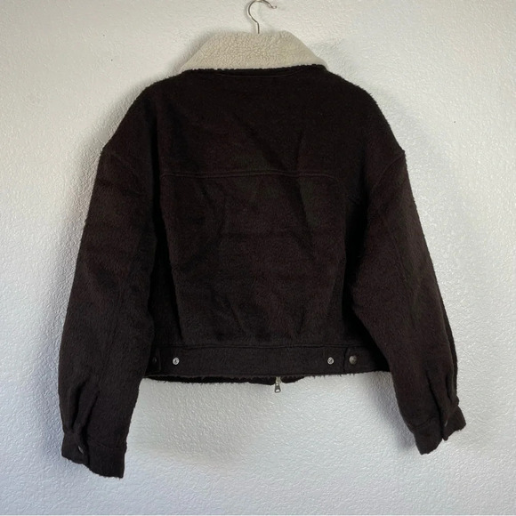 NWT Levis Cropped Wool Blend Trucker Jacket Chocolate Brown and Cream Size Large - Picture 4 of 15